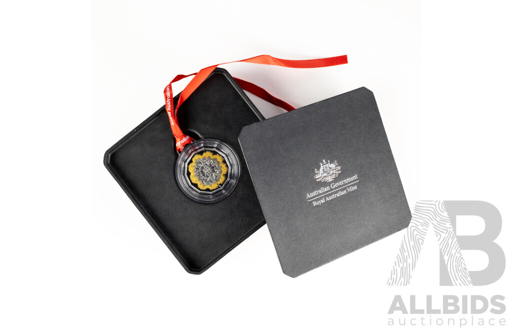 Australian RAM 2024 Coloured Silver Proof Fifty Cent Coin, Christmas Festive Florals .999