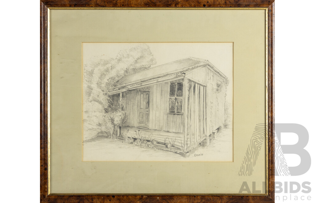 K. Stone, (Working c1980s), Miner's Cottage (1988), Original Pencil Sketch, 48 x 56 cm (frame)