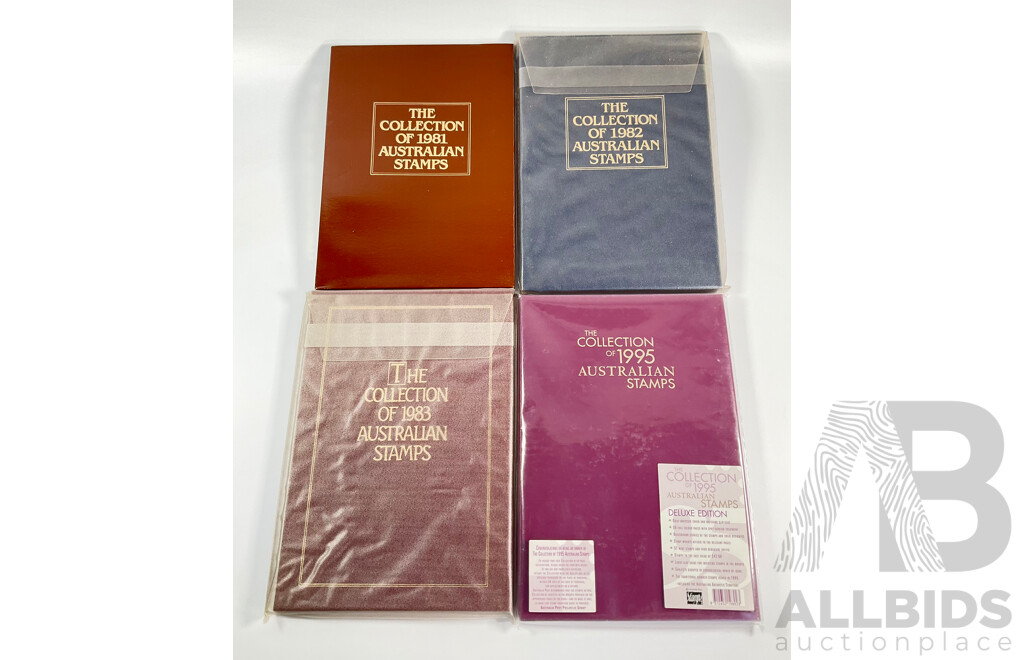 Four Australian Annual Stamp Albums Including 1981, 1982, 1983, 1995 - Face Value $93