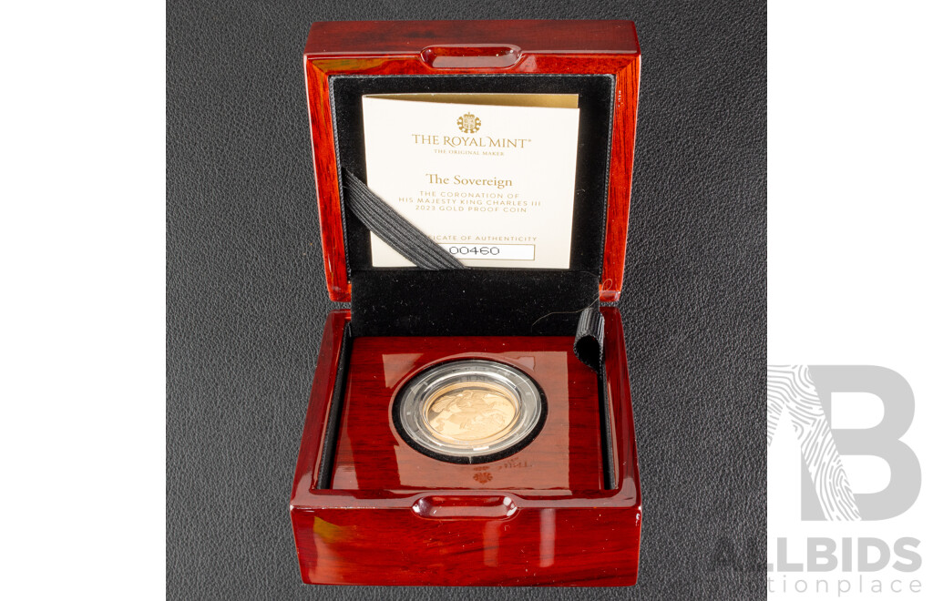 United Kingdom Royal Mint 2023 Gold Proof Sovereign, King Charles III Coronation .999