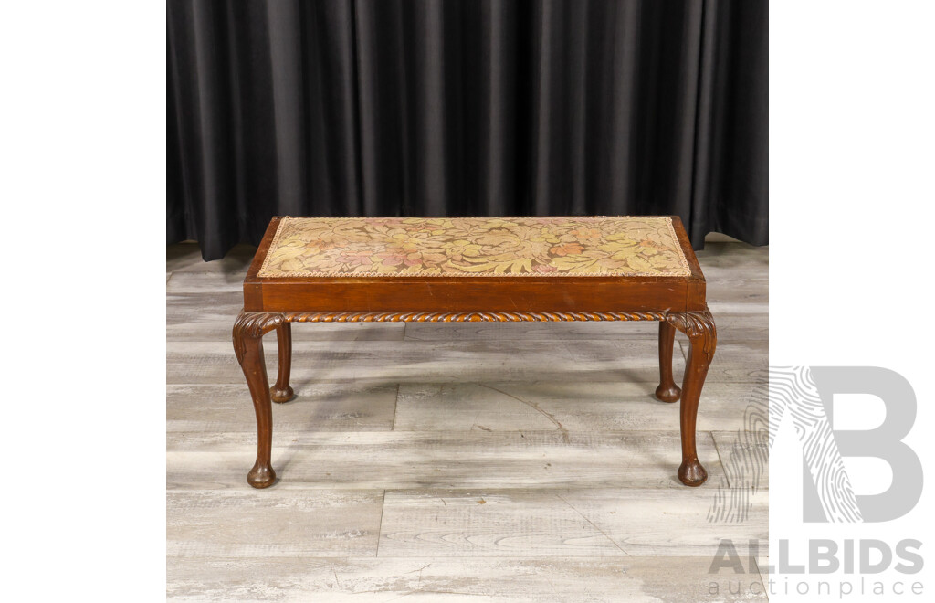 Vintage Piano Stool with Upholstered Top
