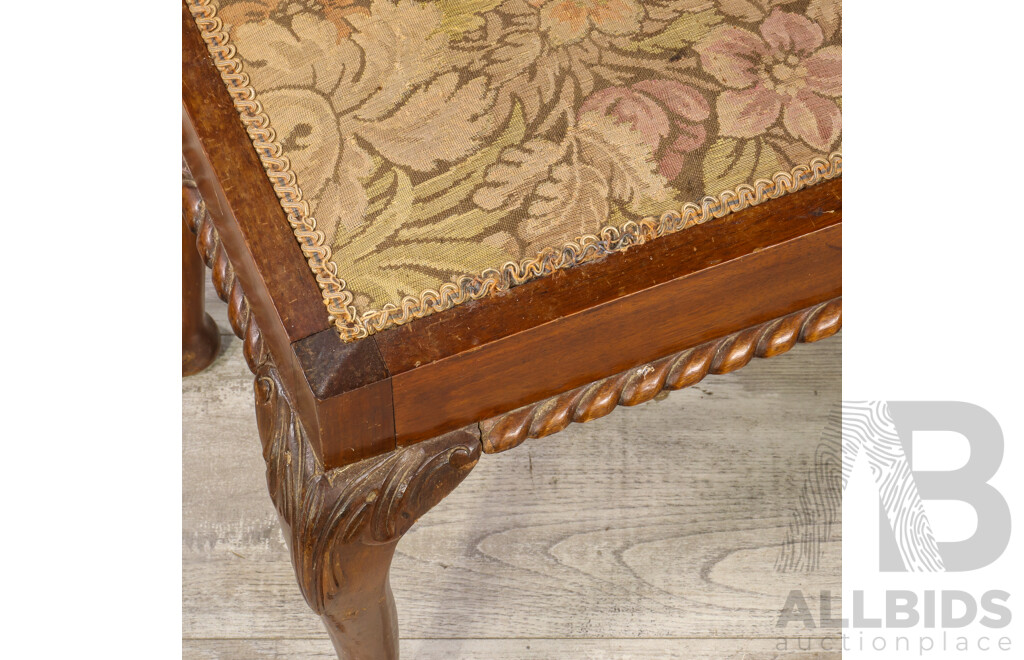 Vintage Piano Stool with Upholstered Top