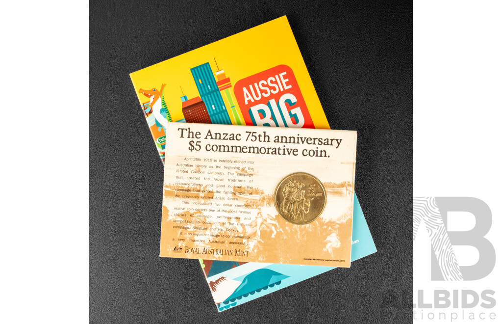 Australian RAM 2023 Ten UNC One Dollar Coin Set, Aussie Big Things and 1990 Five Dollar Coin, ANZAC 75th Anniversary