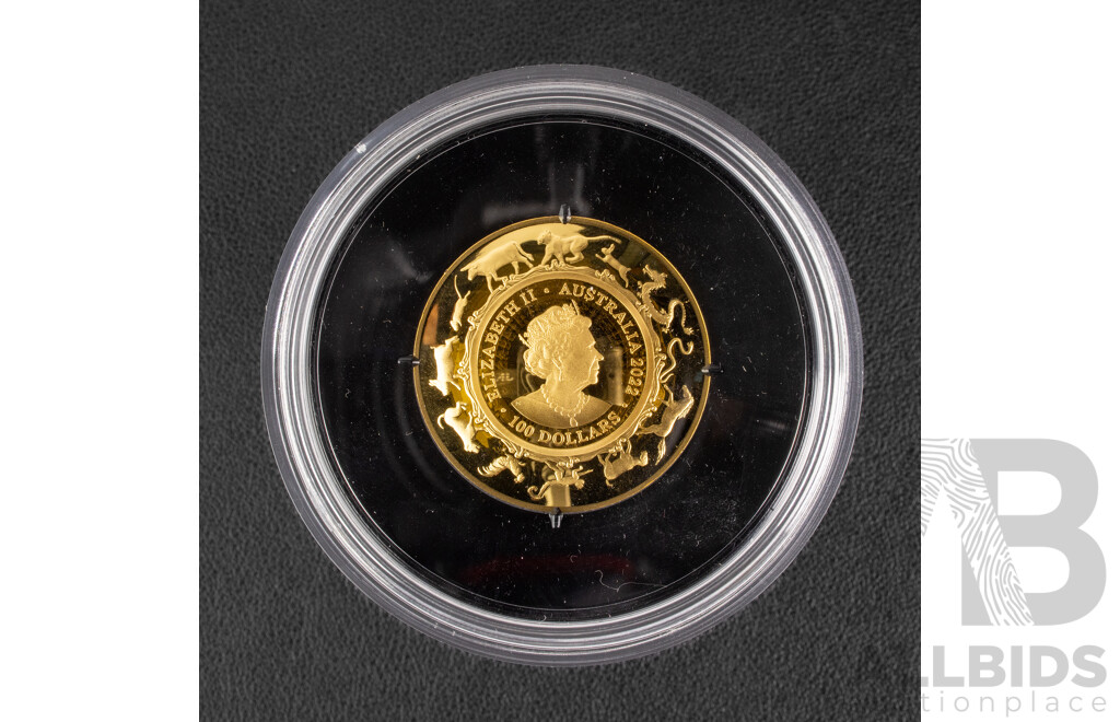 Australian RAM 2022 Gold Proof Domed One Hundred Dollar Coin, Lunar Series - Year of the Tiger  .999
