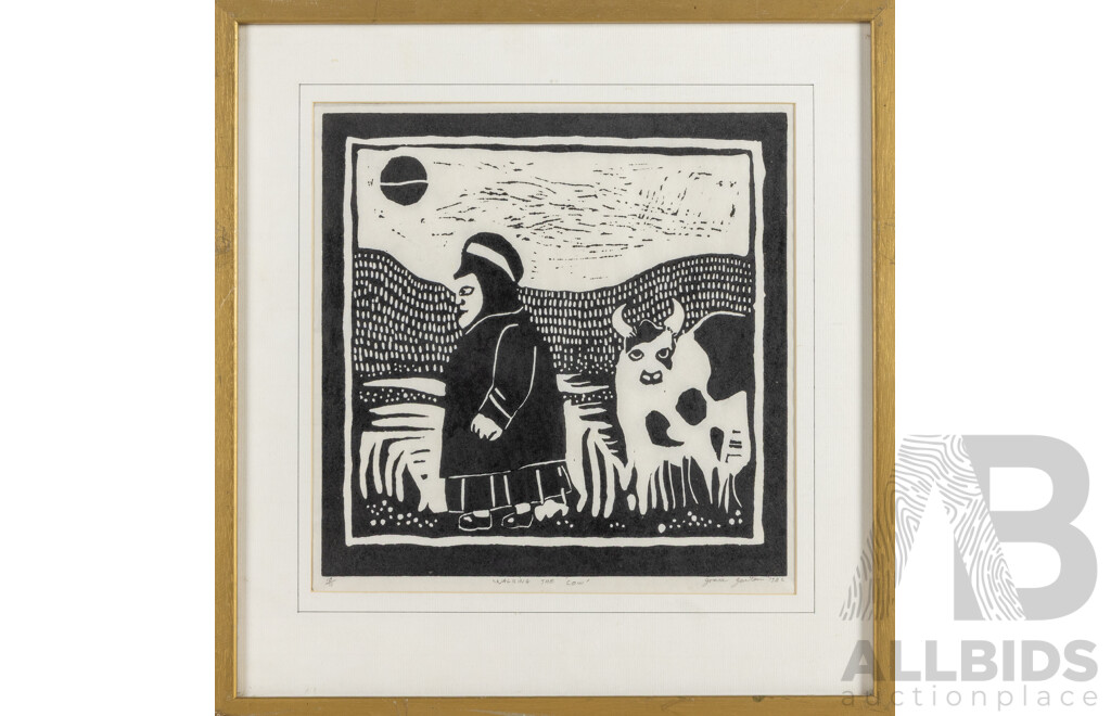 Grace Garton (20th Century, Australian), Walking the Cow & Jack in the Green, Pair of Original Signed & Editioned Linocuts, 47 X 45 Cm (frames) (2)