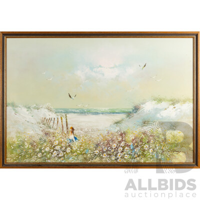 Signed Indistinctly, (20th Century, Australian), Contemplation, Wonderful Original Oil on Canvas Cloth, 97 W x 67 H cm (frame)