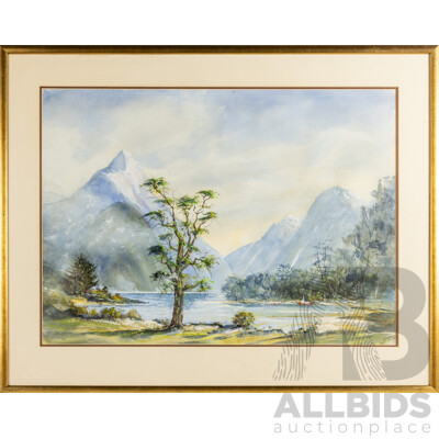Ray Mellion (20th Century), Snowy Peaks, Original Vintage Watercolour & Gouache, 94W x 74H cm (frame)