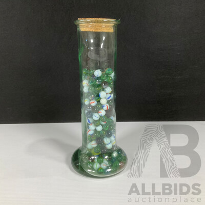 Glass Jar of Marbles Including Cats Eyes and Jumbo
