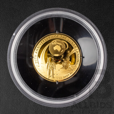 Australian RAM 2019 Gold Proof Domed One Hundred Dollar Coin, 50th Anniversary of the Moon Landing .999