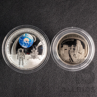 Australian RAM/United States Mint 2019 Australian Five Silver Proof Dollar/US Proof Half Dollar, Domed Coins, Apollo 11 Moon Landing 50th Anniversary .999