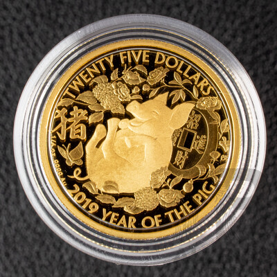 Australian RAM 2019 Twenty Five Dollar Gold Proof Coin, Lunar Series II - Year of the Pig .999