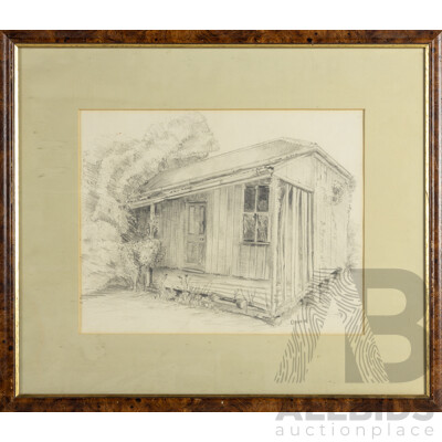 K. Stone, (Working c1980s), Miner's Cottage (1988), Original Pencil Sketch, 48 x 56 cm (frame)