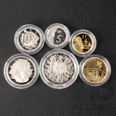 Australian RAM 2019 Six Proof Coin Set, Fiftieth Anniversary of the Moon Landing, Commemorative One Dollar and Five Cent