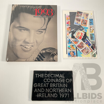 Great Britain and Northern Ireland 1971 Proof Decimal Coinage Set with USA 1993 Commemorative Stamp Album