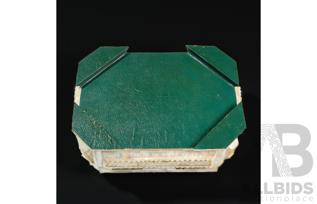 Heavily Carved Mother of Pearl Lift Top Jewellery Box in Presentation Case