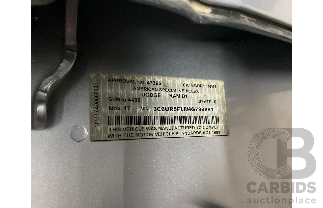 11/2017 ASV (Dodge) Ram 2500 Laramie D1 LWB (4x4) 4d Crew Cab Utility Bright Silver Metallic Turbo Diesel Cummins 6.7L