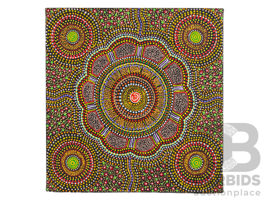 Bridget Wallace (20th Century, Indigenous-Australian), Untitled [Meeting Place & Spirit Country], Original Pair of Acrylic on Canvas, 30H X 30W Cm (largest) (2)