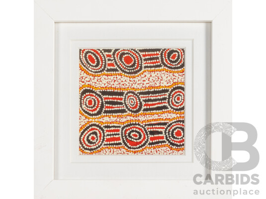 Darren Cooper (20th Century, Indigenous-Australian, 1970-), Wiradjuri Dreaming (2020), Original Acrylic on Canvas, 20H x 20W cm & Joy Nangala Brown Framed Print 18H x 18W cm (frame) (2)