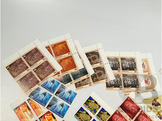 Collection of Australian 1980's Mint Stamp Blocks Including Bicentennial, Americas Cup L.A Olympics, Joint Issue, Many Sets