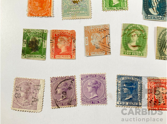 Collection of Australian Colonial Stamps Including Van Diemens Land, Tasmania, New South Wales, QV Chalon Imperfs, Ten Shilling Perfin, Mint Hinged, Overprints