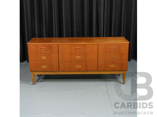 Vintage Teak Veneer Nine-Drawer Dresser Base