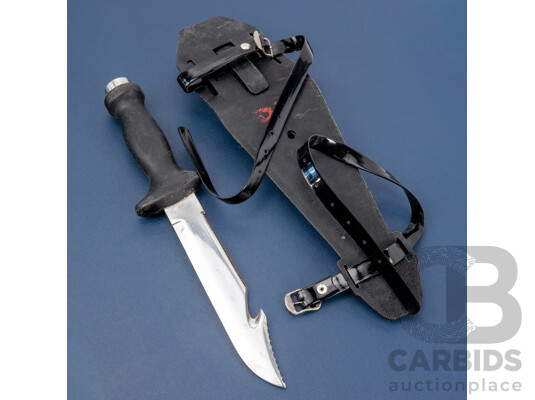 Genuine Late 70s/Early 80s Vintage Lancelot Dive Knife in Original Rubber Sheath with Straps