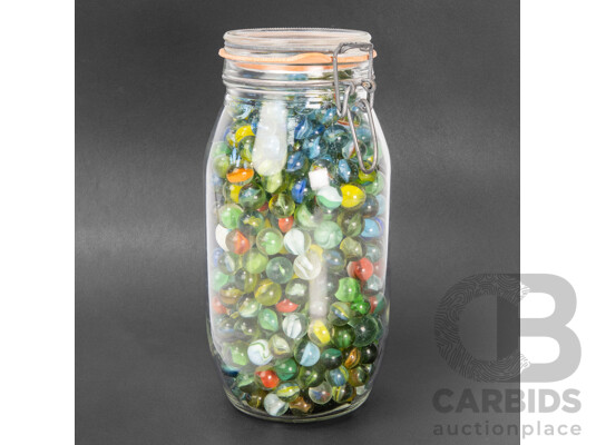 Assorted Vintage Glass Marbles in Glass Jar, Approx 3.9 Kg