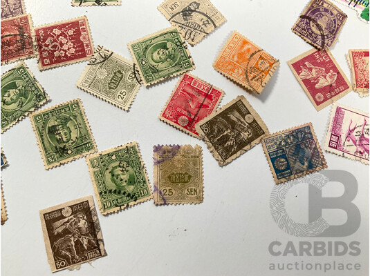 Collection of Vintage Japanese and Chinese Stamps Including Dr Sun Tat-Sen, Japanese Imperial Post, 1895 Amoy Xiamen One Cent, 1929 Mt Fuji and More