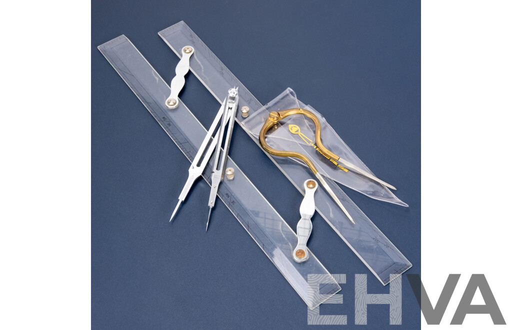 Trio of Vintage Tools - Stainless Steel & Brass Navigation Divider, Proportional Scale Divider and Marine Ruler, All Excellent Used Condition (3)