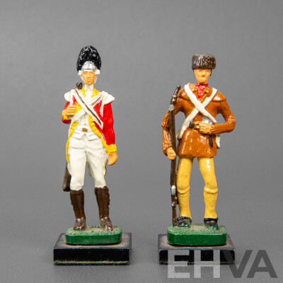 Wonderful Complete Vintage American Revolutionary War Chess Set with Board, 46 x 46 cm (dimensions Board); 10H cm (pieces) (33)