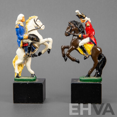 Wonderful Complete Vintage American Revolutionary War Chess Set with Board, 46 x 46 cm (dimensions Board); 10H cm (pieces) (33)