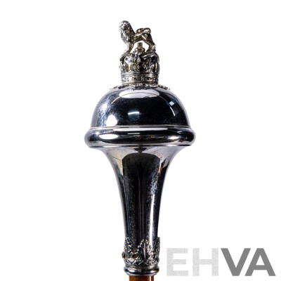 Wonderful Vintage Lion Crown Head Drum Major Mace Stave and Stick, 154 cm (length)