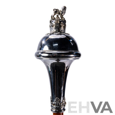 Wonderful Vintage Lion Crown Head Drum Major Mace Stave and Stick, 154 cm (length)