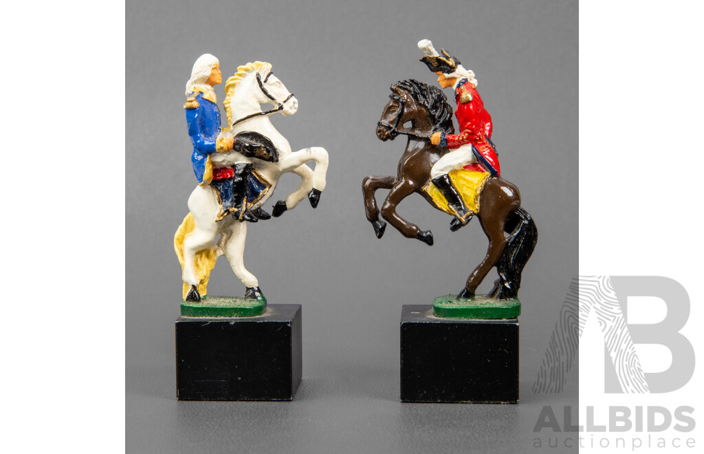 Wonderful Complete Vintage American Revolutionary War Chess Set with Board, 46 x 46 cm (dimensions Board); 10H cm (pieces) (33)