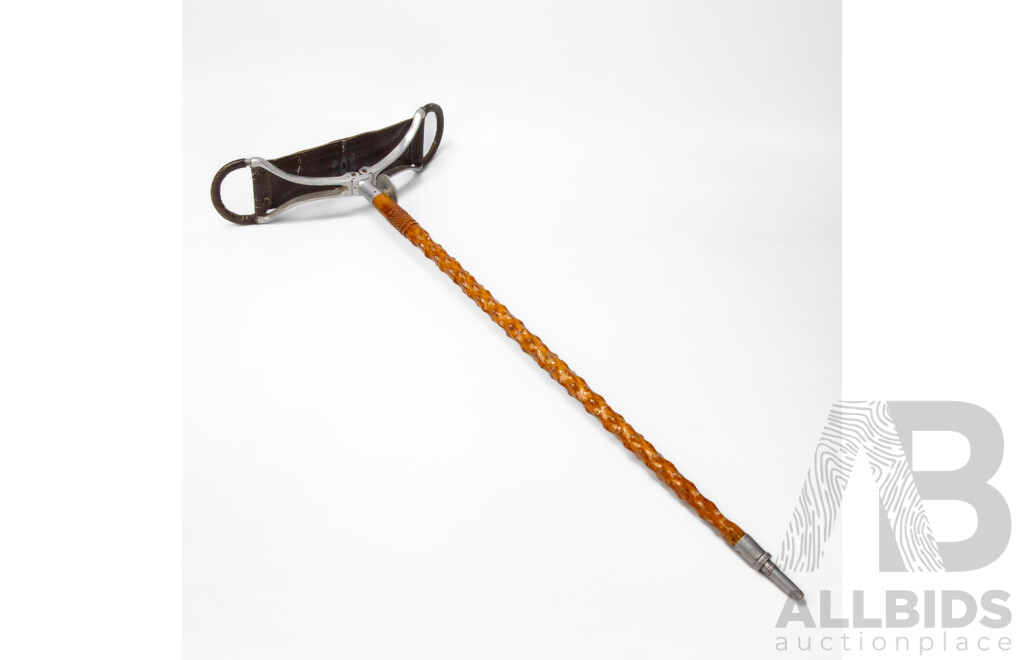 Wonderful Vintage Walking/Shooting Stick with Carved Wooden Shaft and Canvas Seat, 100L cm
