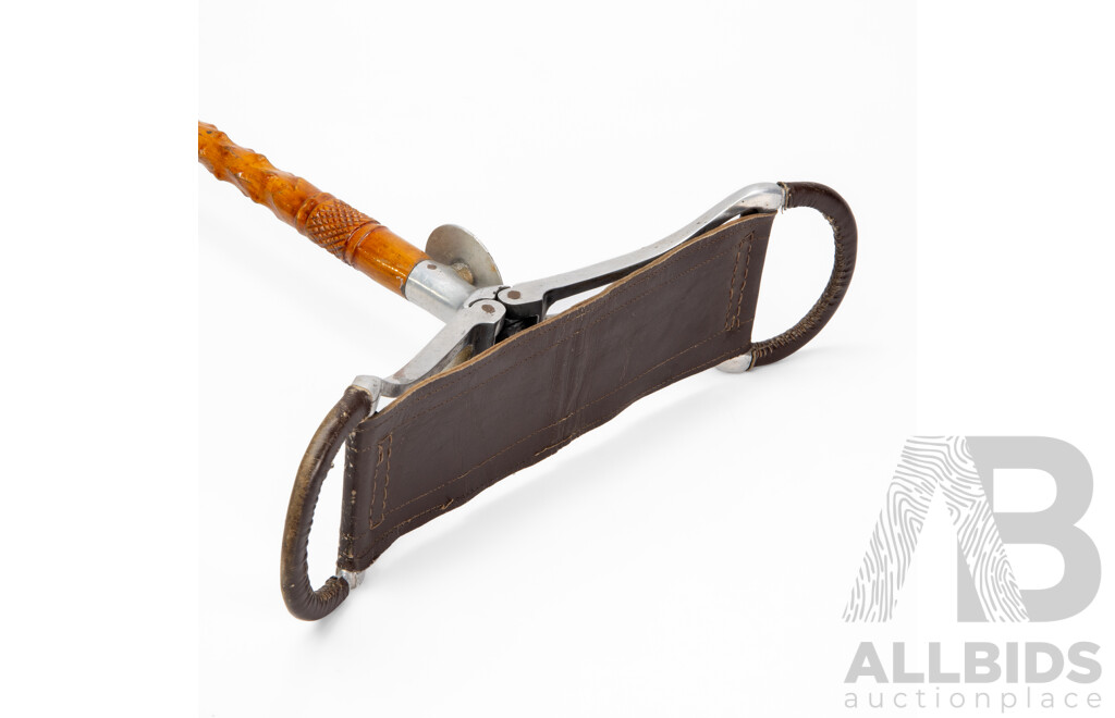 Wonderful Vintage Walking/Shooting Stick with Carved Wooden Shaft and Canvas Seat, 100L cm