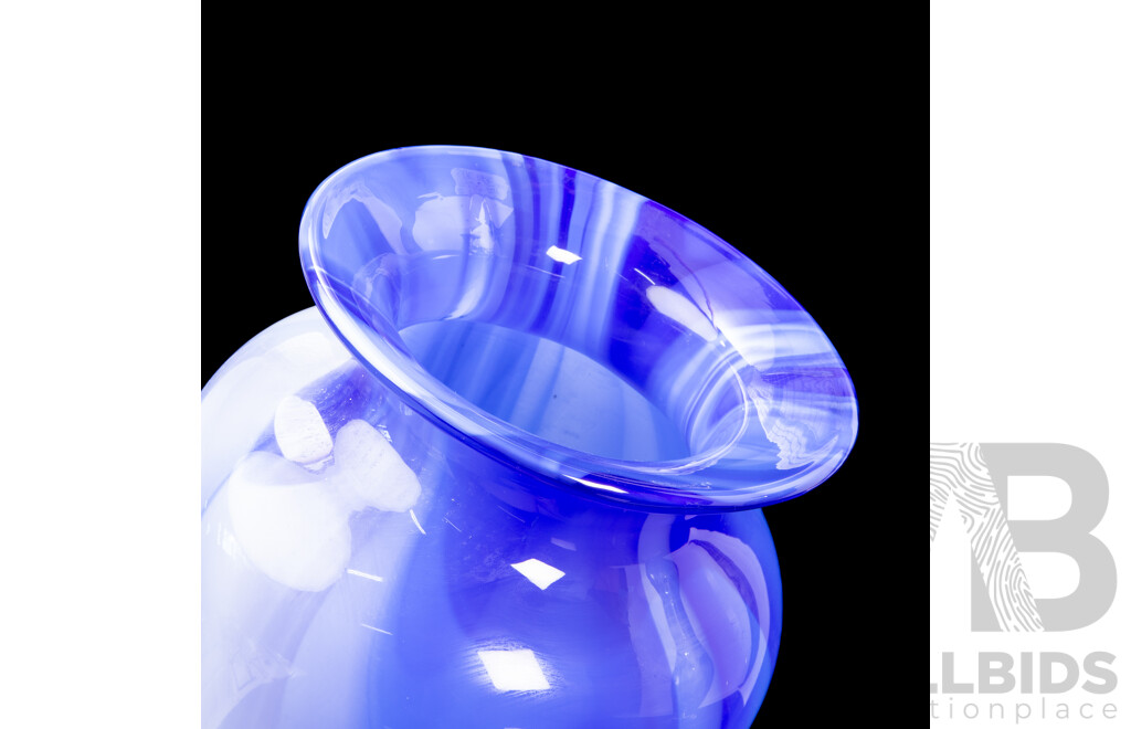 Pair of Large Vintage Malaysian Blue and White Glass Swirl Vases, 47H cm (largest) (2)