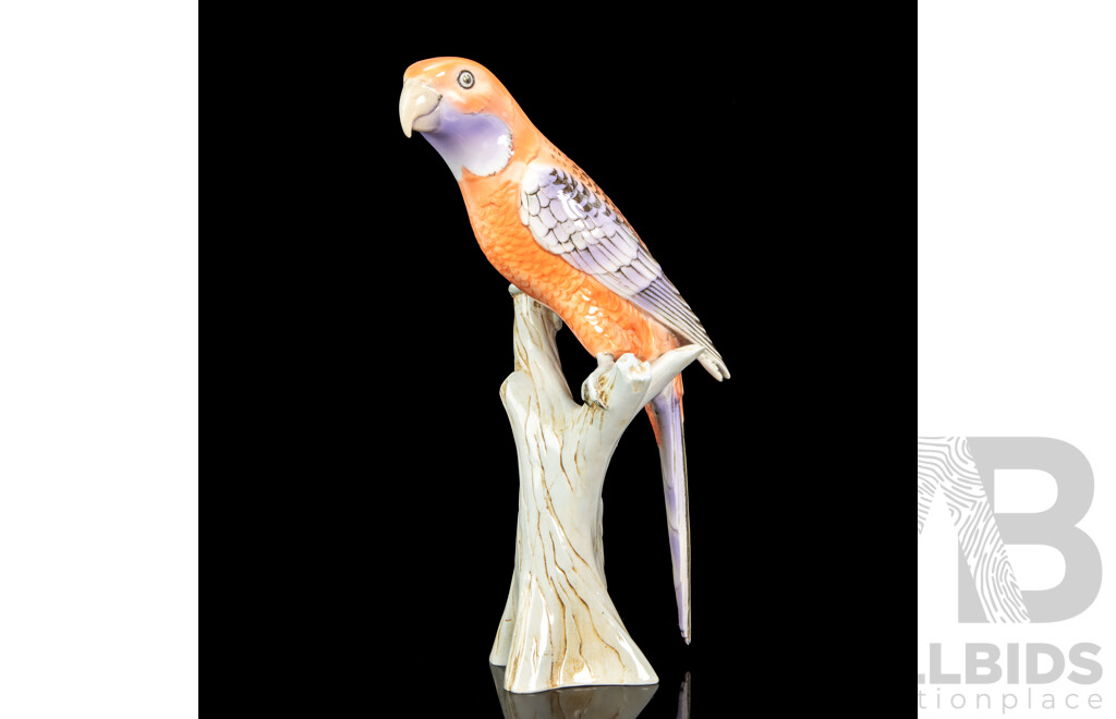 V. Daniel (20th Century, Czech Republic, (^c1960s), Crimson Rosella (1965), High-Gloss Mid-Century Hand-Painted Czech Porcelain, 29H cm