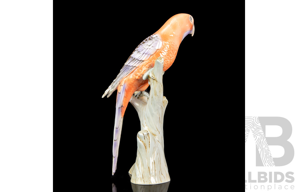 V. Daniel (20th Century, Czech Republic, (^c1960s), Crimson Rosella (1965), High-Gloss Mid-Century Hand-Painted Czech Porcelain, 29H cm