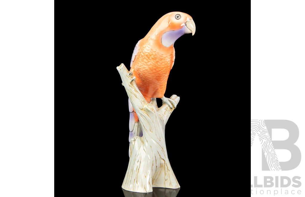 V. Daniel (20th Century, Czech Republic, (^c1960s), Crimson Rosella (1965), High-Gloss Mid-Century Hand-Painted Czech Porcelain, 29H cm