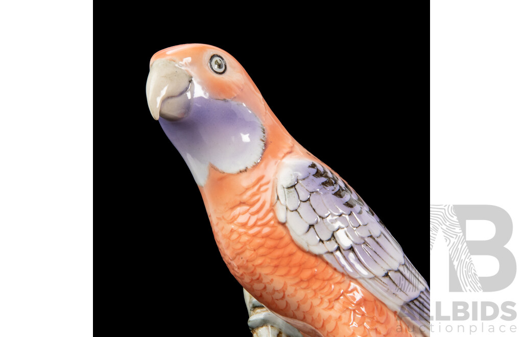 V. Daniel (20th Century, Czech Republic, (^c1960s), Crimson Rosella (1965), High-Gloss Mid-Century Hand-Painted Czech Porcelain, 29H cm