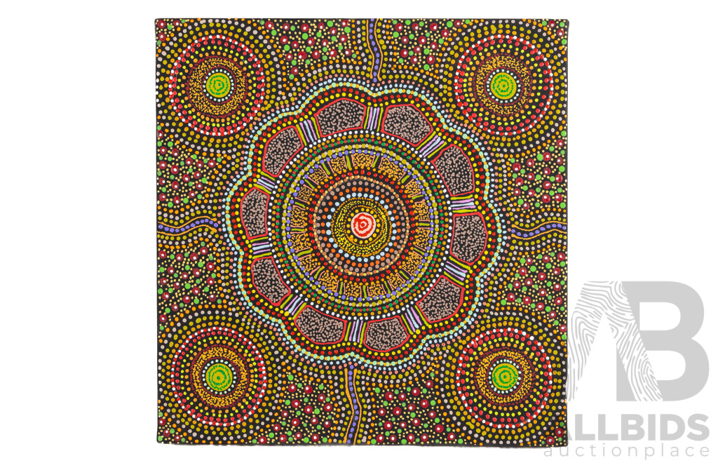 Bridget Wallace (20th Century, Indigenous-Australian), Untitled [Meeting Place & Spirit Country], Original Pair of Acrylic on Canvas, 30H X 30W Cm (largest) (2)