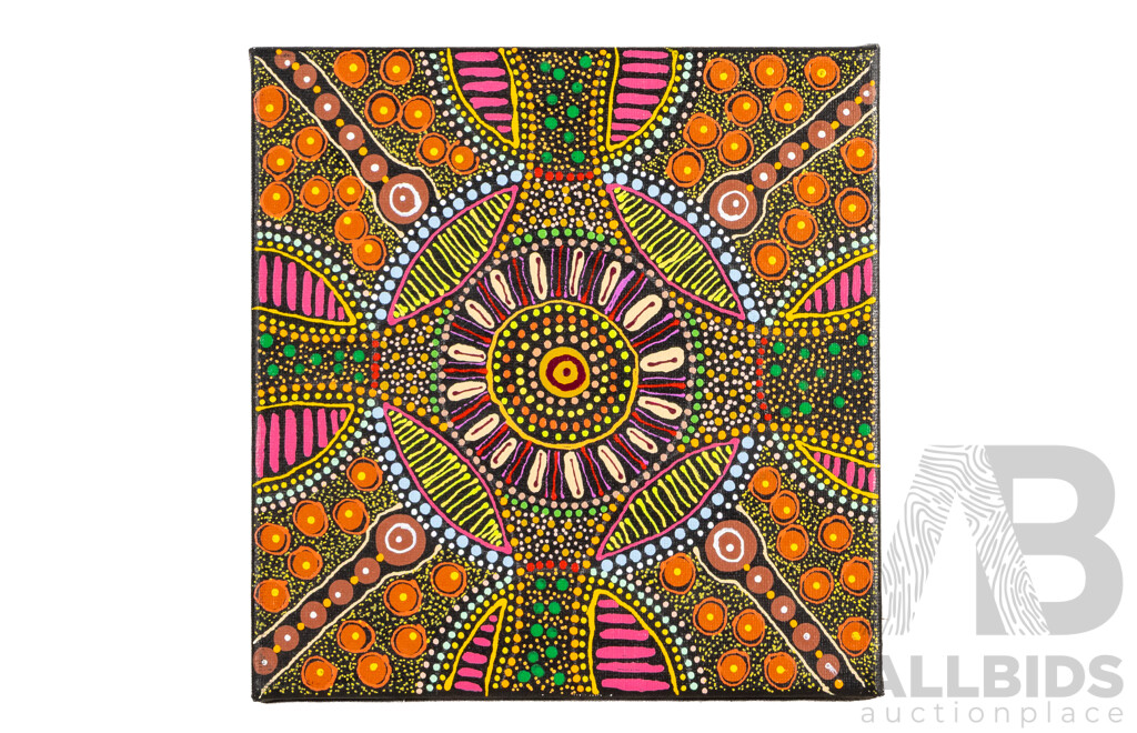 Bridget Wallace (20th Century, Indigenous-Australian), Untitled [Meeting Place & Spirit Country], Original Pair of Acrylic on Canvas, 30H X 30W Cm (largest) (2)