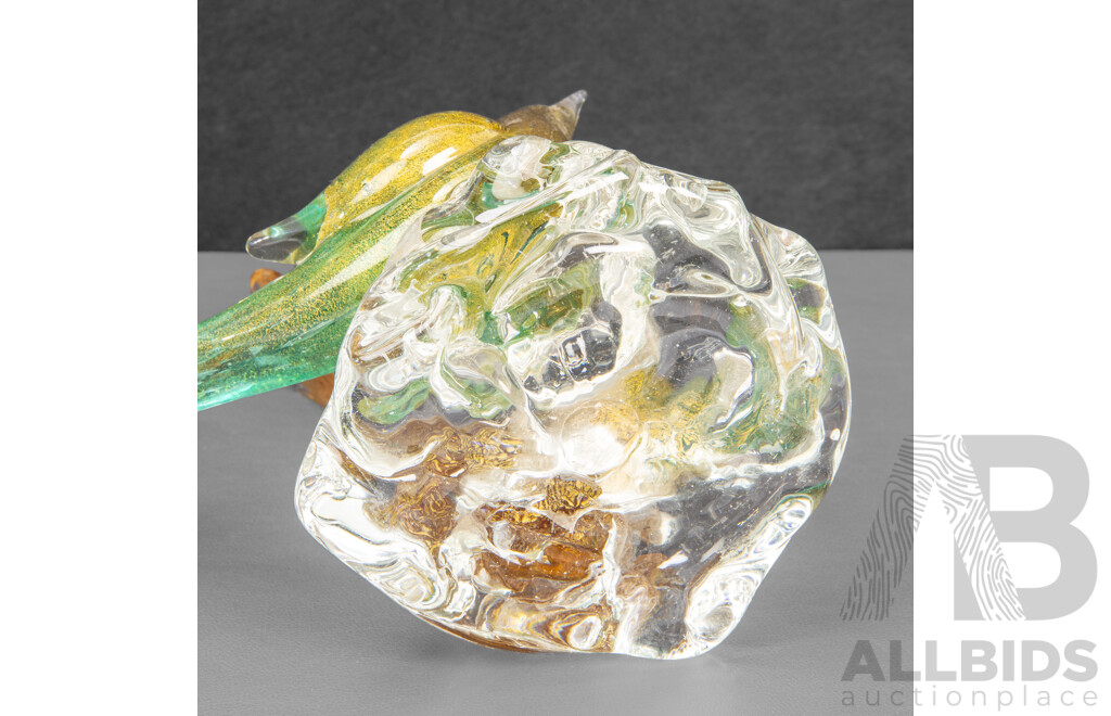 Artist Unknown (20th Century, 1970s), Love Birds, Vintage Murano-Style Glass Featuring Hand Blown & Hand Painted Sommerso Technique with Aventurine Flecks (c1970s), 20H cm (tail)