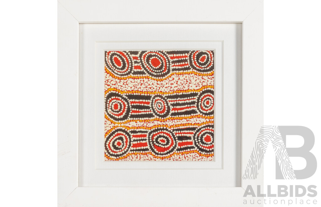 Darren Cooper (20th Century, Indigenous-Australian, 1970-), Wiradjuri Dreaming (2020), Original Acrylic on Canvas, 20H x 20W cm & Joy Nangala Brown Framed Print 18H x 18W cm (frame) (2)