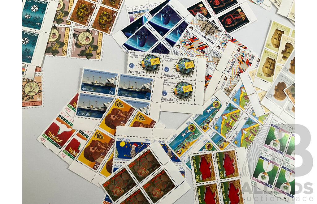 Collection of Australian 1980's Mint Stamp Blocks Including Bicentennial, Americas Cup L.A Olympics, Joint Issue, Many Sets