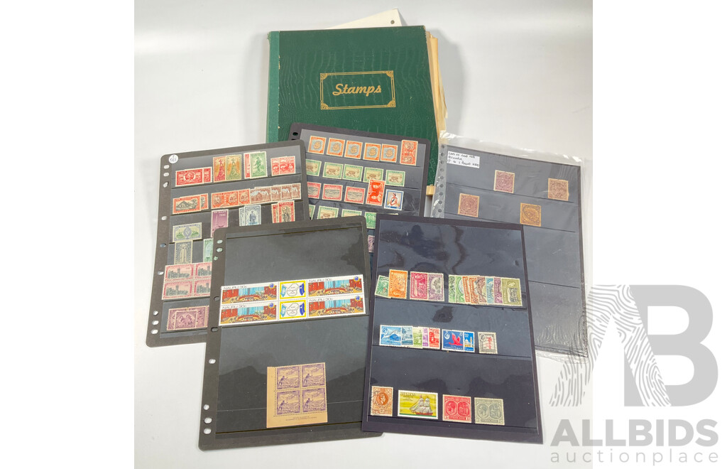 Album of Vintage British Empire Stamps Including Mint, Mint Hinged, Aden, Ascension, Brunei, Caymen Islands, Ceylon, Falkland Islands, Hong Kong, South Africa, Kenya New Zealand Seven Seas, Niue, St Lucia, Straits Settlements, Samoa and More