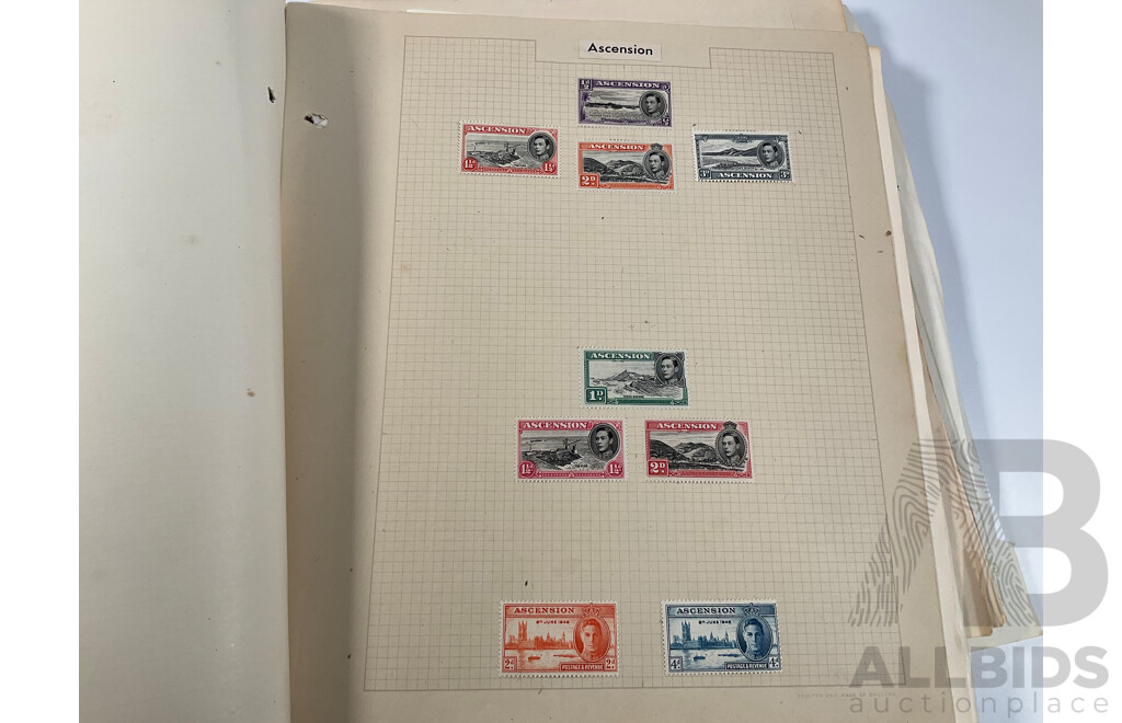 Album of Vintage British Empire Stamps Including Mint, Mint Hinged, Aden, Ascension, Brunei, Caymen Islands, Ceylon, Falkland Islands, Hong Kong, South Africa, Kenya New Zealand Seven Seas, Niue, St Lucia, Straits Settlements, Samoa and More