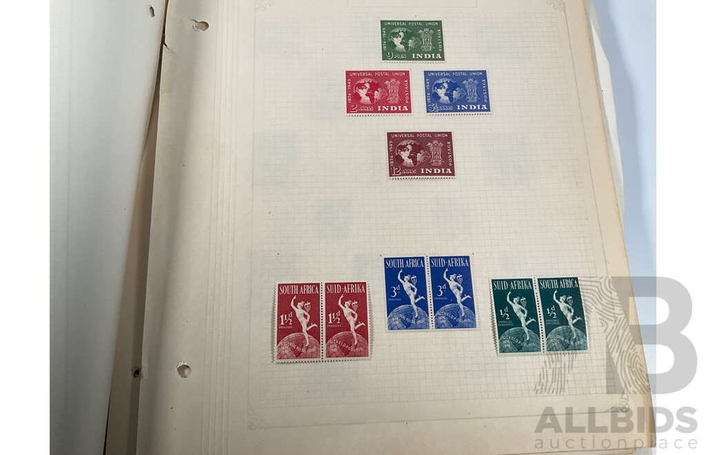 Album of Vintage British Empire Stamps Including Mint, Mint Hinged, Aden, Ascension, Brunei, Caymen Islands, Ceylon, Falkland Islands, Hong Kong, South Africa, Kenya New Zealand Seven Seas, Niue, St Lucia, Straits Settlements, Samoa and More