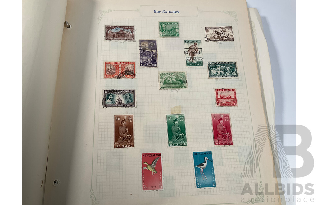 Album of Vintage British Empire Stamps Including Mint, Mint Hinged, Aden, Ascension, Brunei, Caymen Islands, Ceylon, Falkland Islands, Hong Kong, South Africa, Kenya New Zealand Seven Seas, Niue, St Lucia, Straits Settlements, Samoa and More
